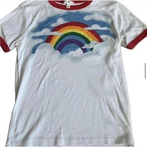 Vintage rainbow ringer tee size large